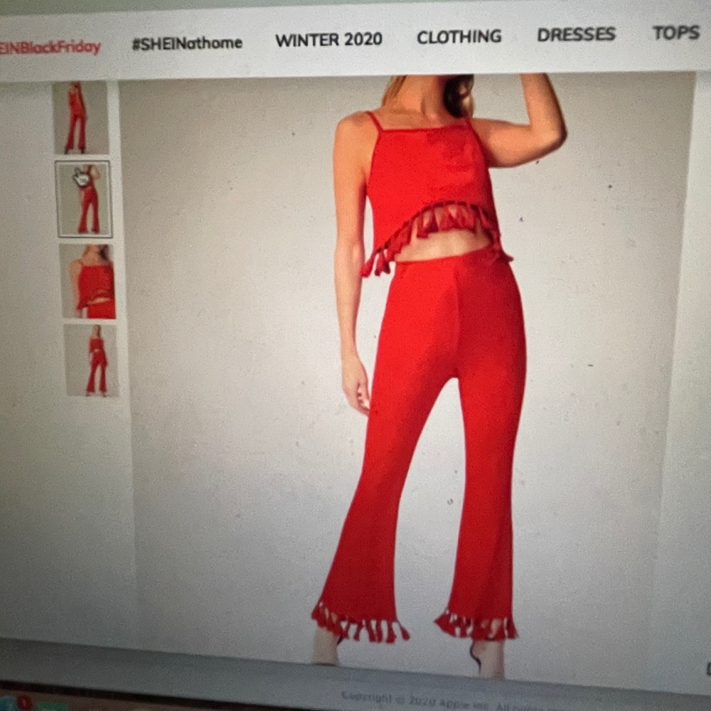 Red pant suit and crop top